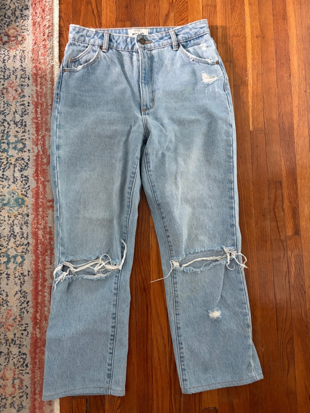 ROLLA'S Light Blue Distressed Straight-Leg Jeans